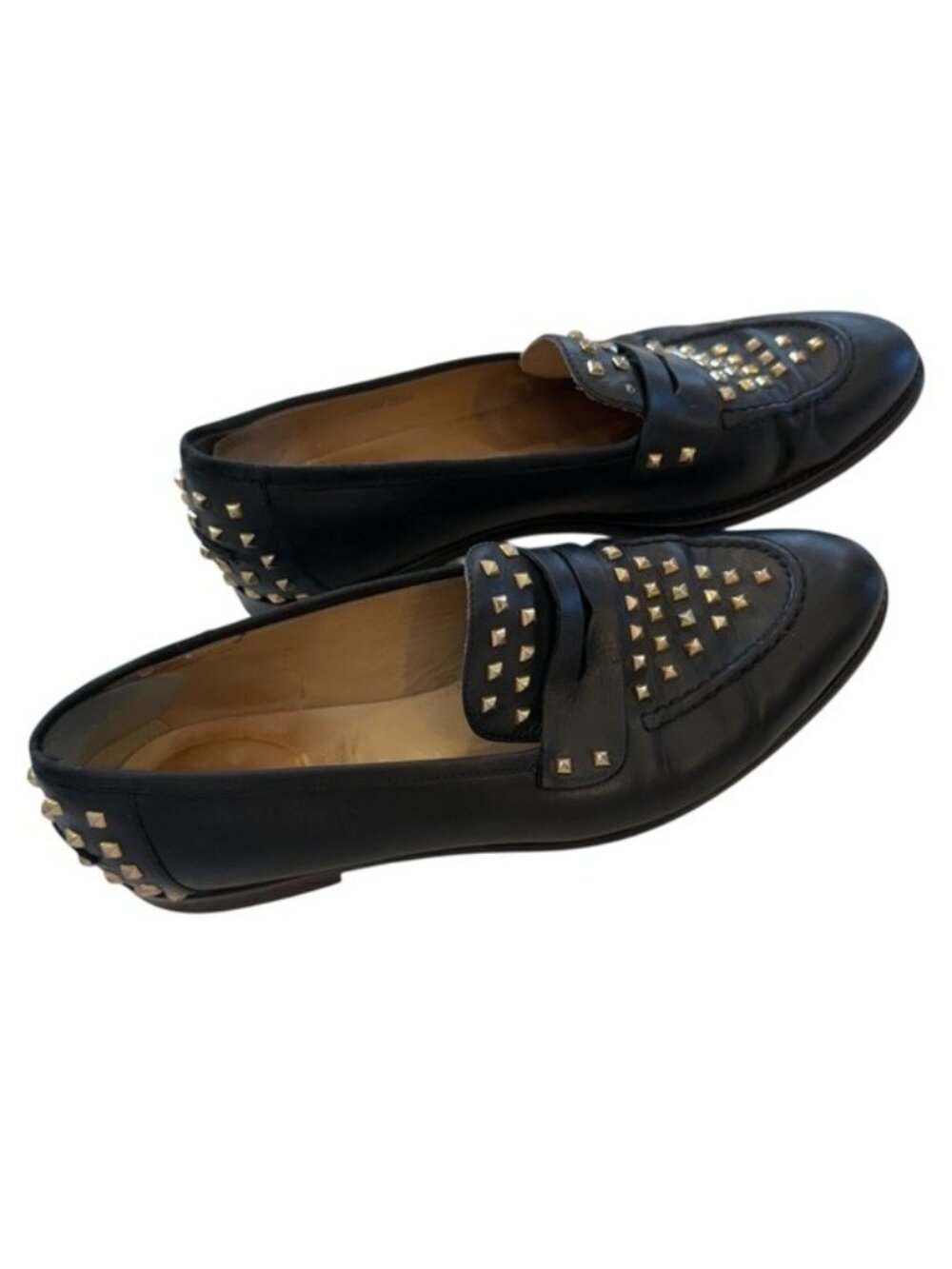 J. Crew Collection Loafers Studded Leather Shoes Black Gold Size 9.5 Italian